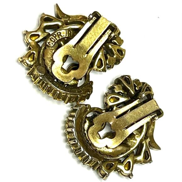 Clip Earrings HOLLYCRAFT 1950 Green Gold Vtg Estate Jewelry O30 - Picture 6 of 7